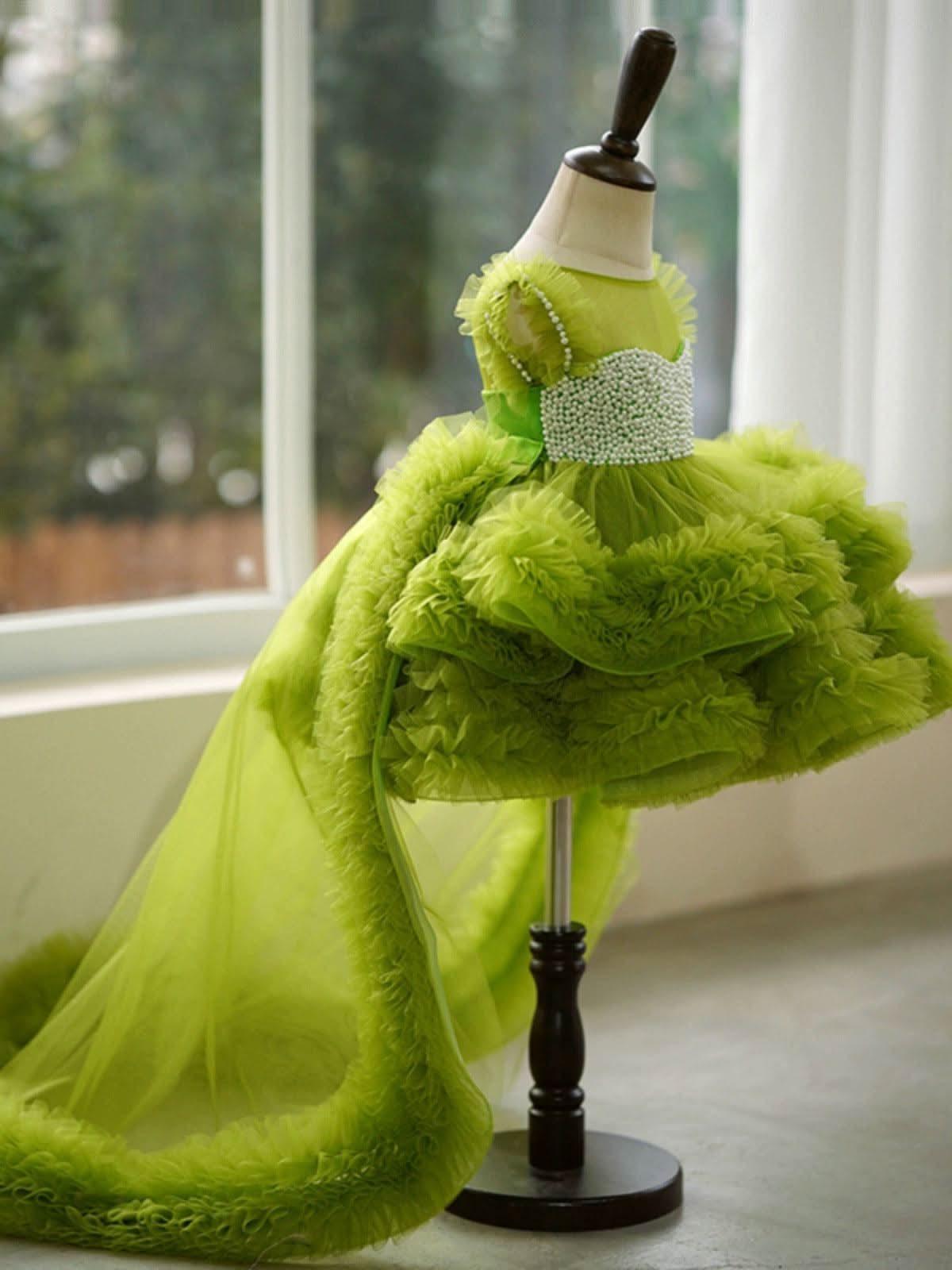 Train princess dress for girl birthday String of beads dress flower ch ...