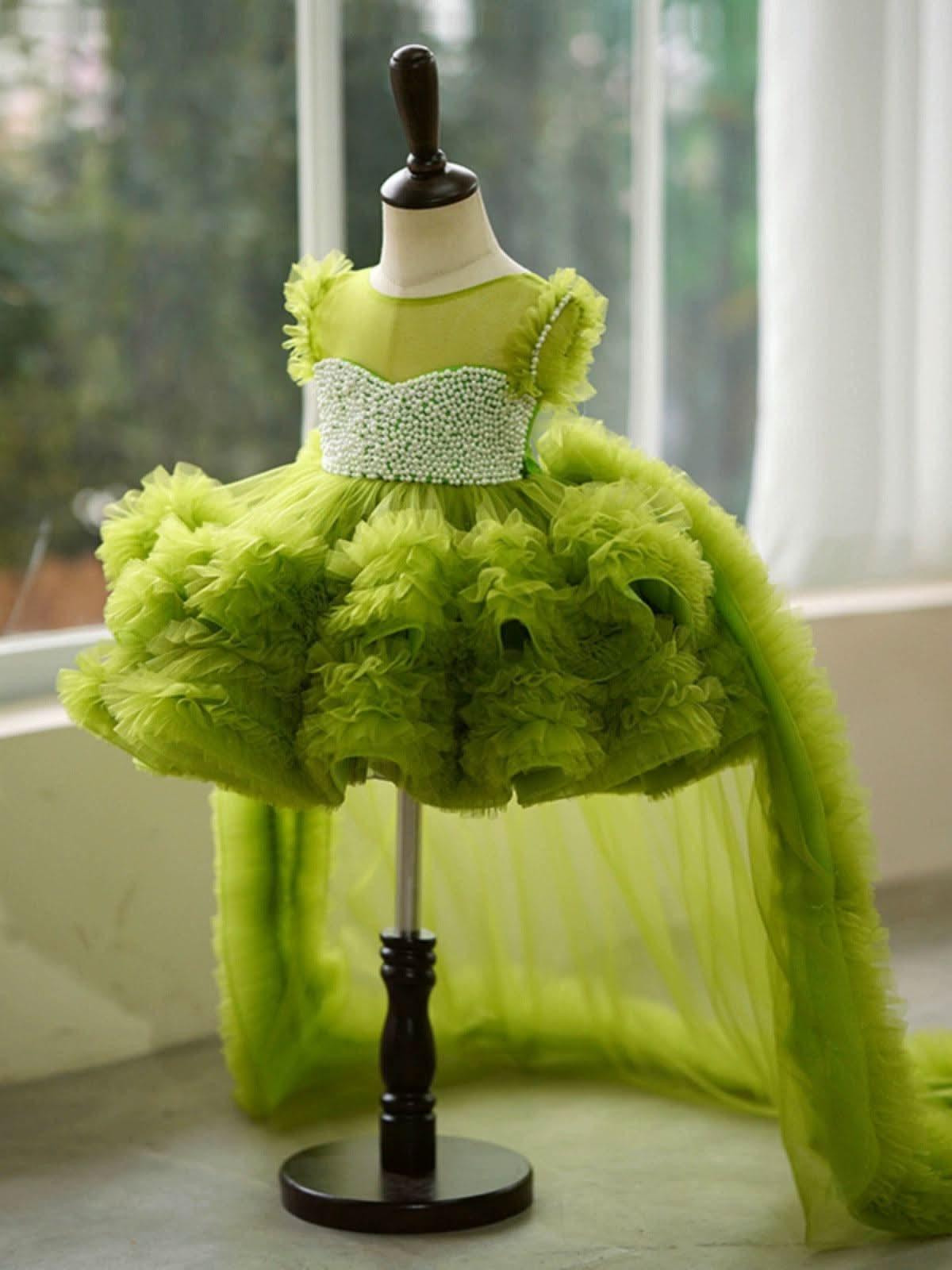 Train princess dress for girl birthday String of beads dress flower ch ...