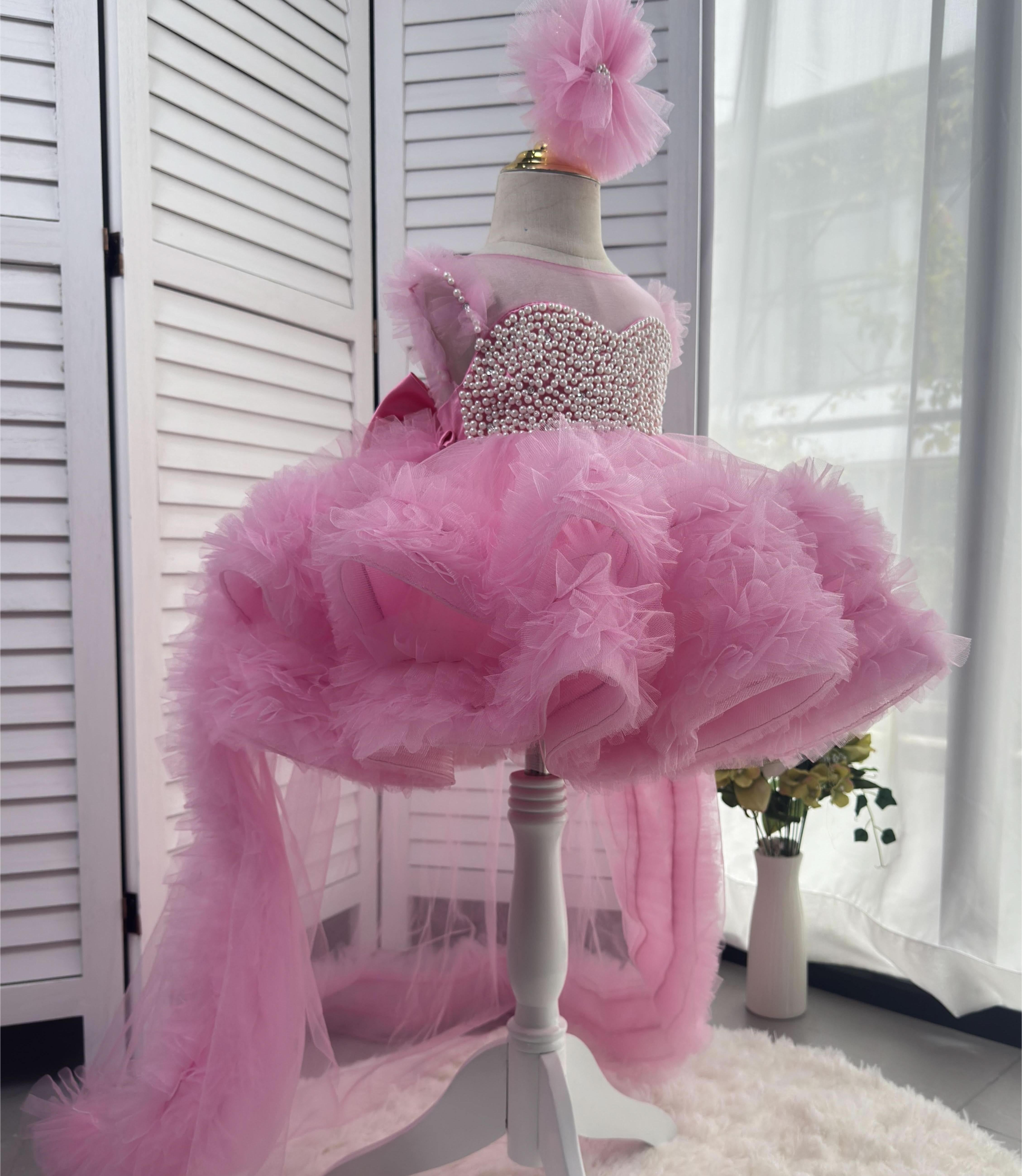 Train princess dress for girl birthday String of beads dress flower ch ...