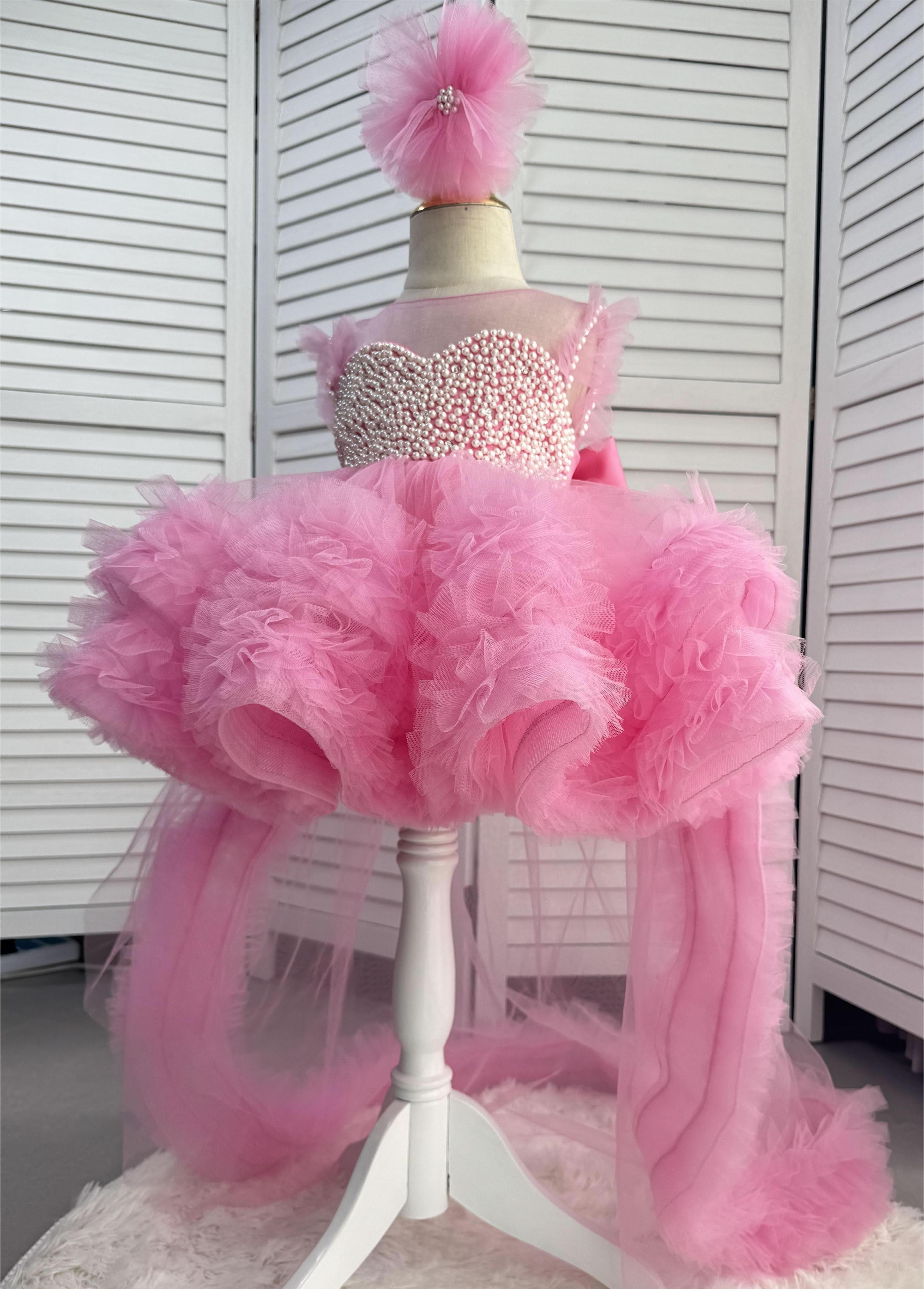 Train princess dress for girl birthday String of beads dress flower ch ...