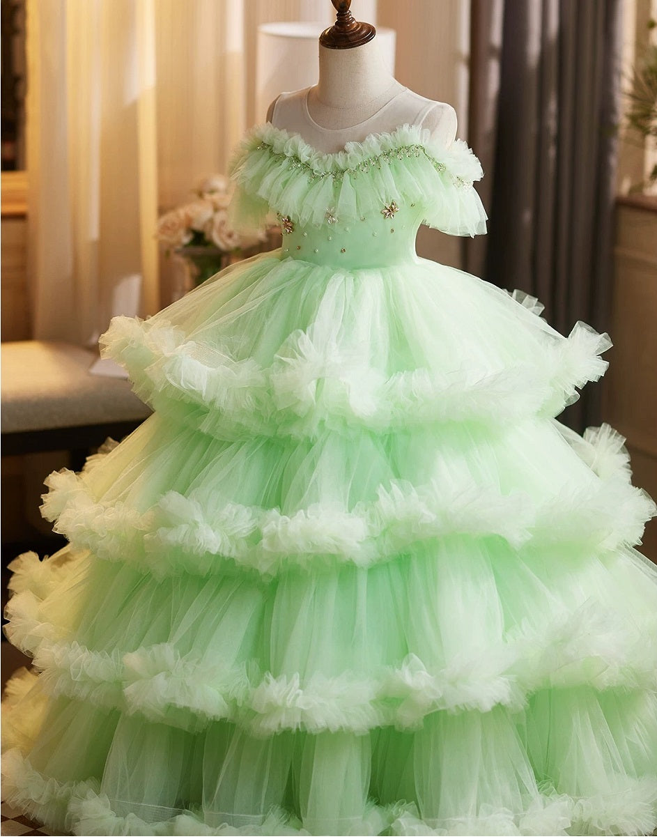 Maxi Birthday Party Dress, Flower Girl Dress, Multilayered, Graduation