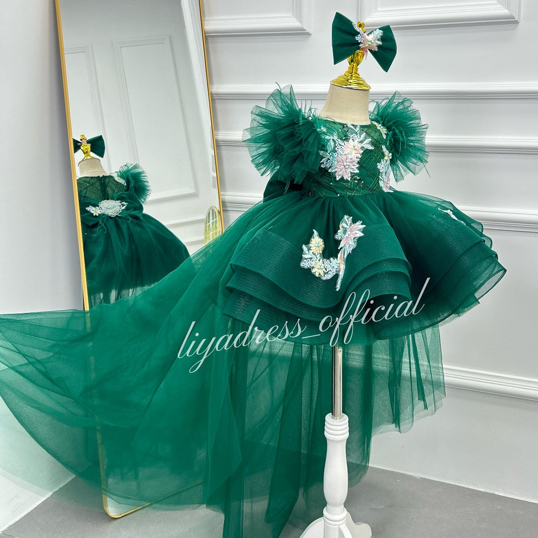 emerald green wedding dresses Baby first birthday party little flying sleeve purple tail girl prince –  Liyadress
