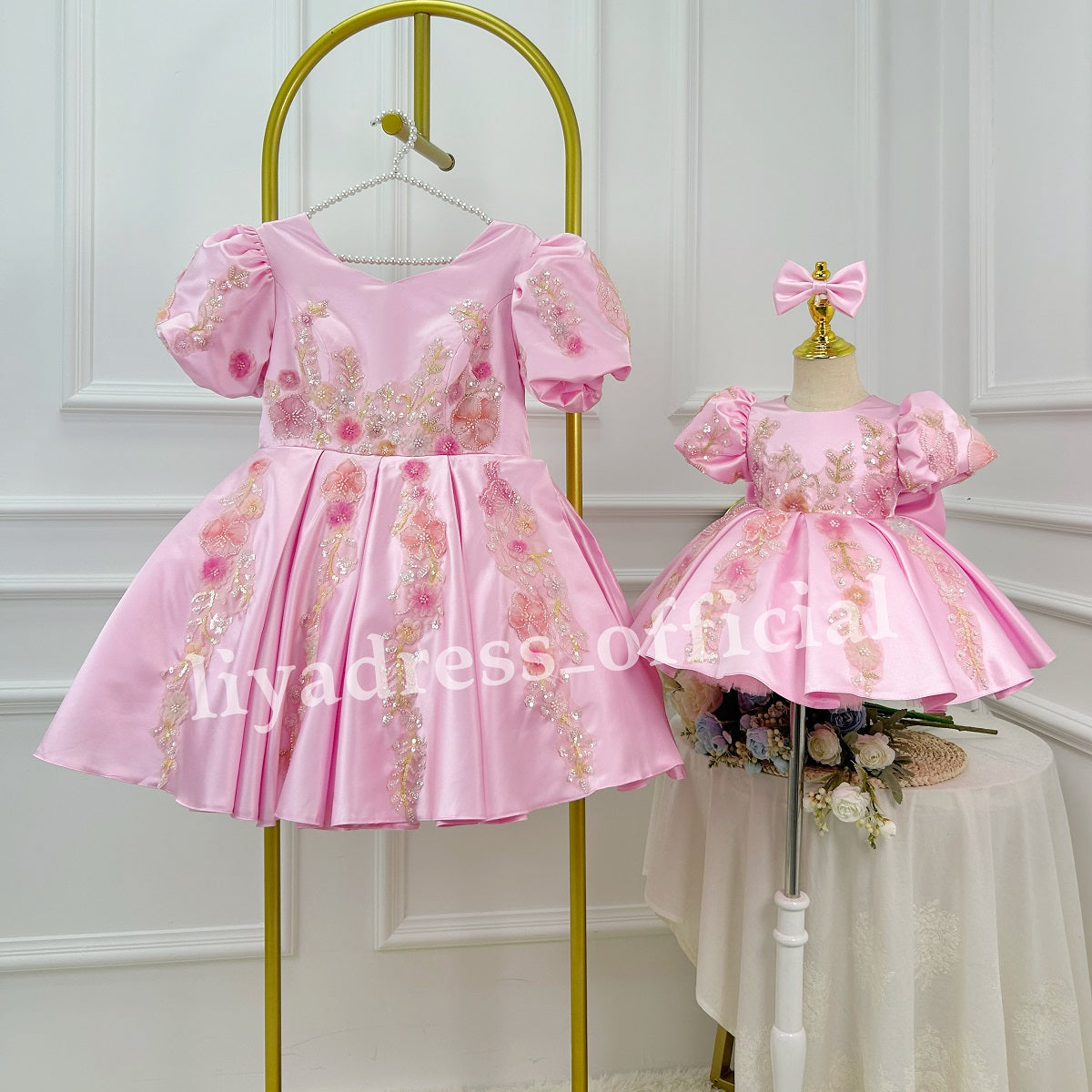open lace back dress Mom and Daughter Matching Pink Perfect Dress – Little Palace Store main image 0