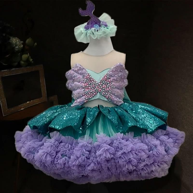 Birthday party mesh shell embroidered fluffy girl princess dress  Liyadress